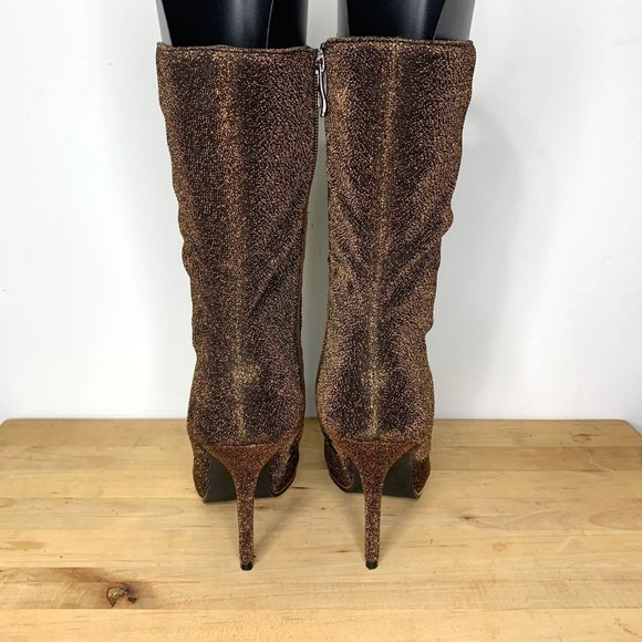 NICOLE MILLER NYC Logan Bronze Glitter Pointed Toe Heeled Boot Sz 8.5 - Picture 6 of 11